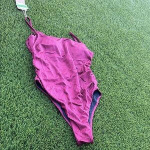 Textured One-Piece Swimsuit in Berry Plum
